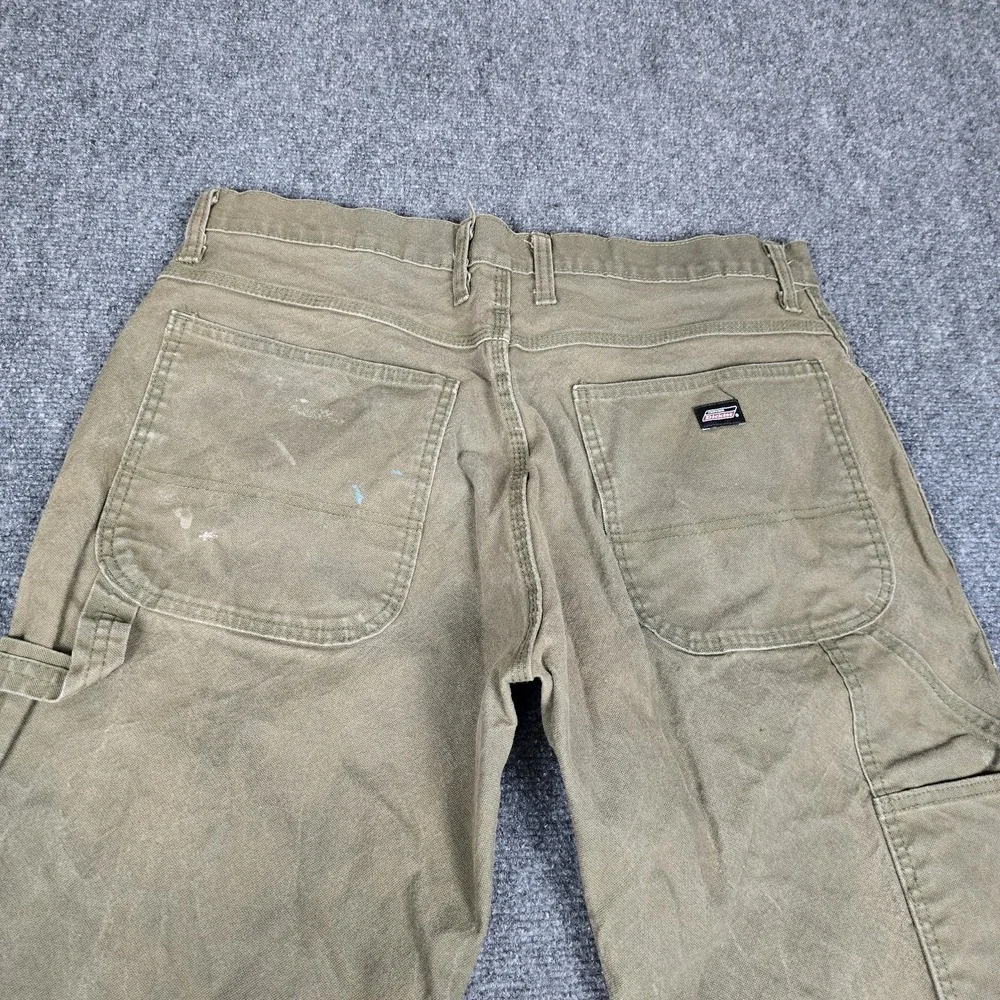 Dickies Pants Men's 34x34 Relaxed Fit Duck Canvas Work Carpenter Moss Distressed